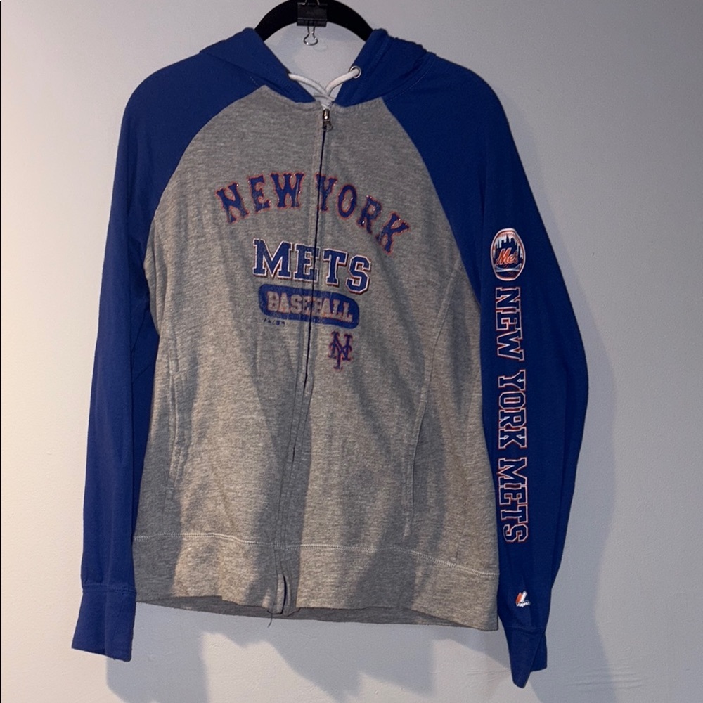 New York Mets Gray and Blue Zip-Up Hoodie